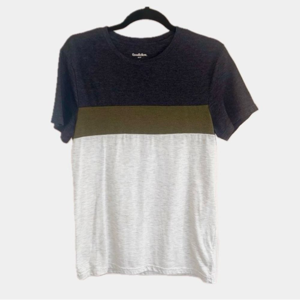 Goodfellow@co Mens Small Tee - Gray and Olive Green, Standard Fit